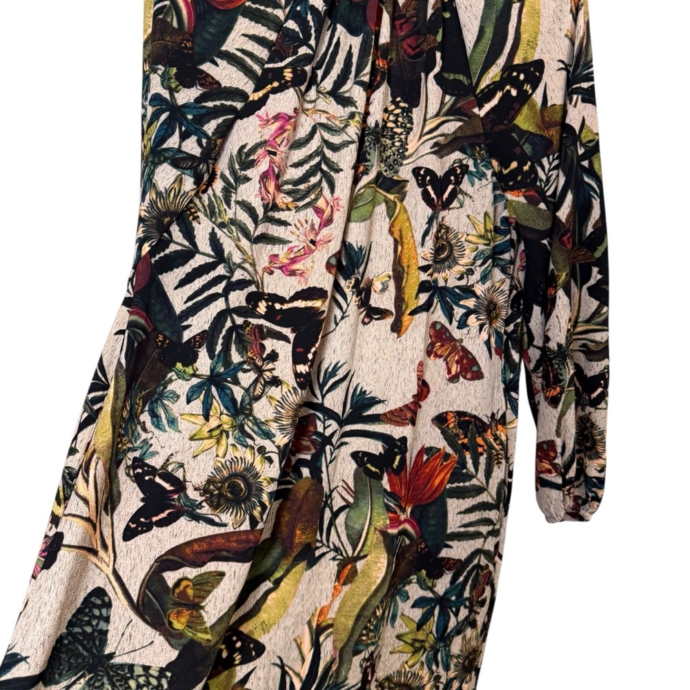 H&M Women’s Rich Multicolor Botanical Long Sleeve Midi Dress sz 4 - Picture 7 of 11